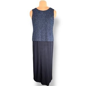 Vintage 90s R&M Richards Petite Navy Glitter Maxi Dress Sleeveless Evening Gown